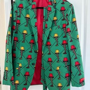 Shinesty - Christmas Green Blazer with Leg Lamp Print